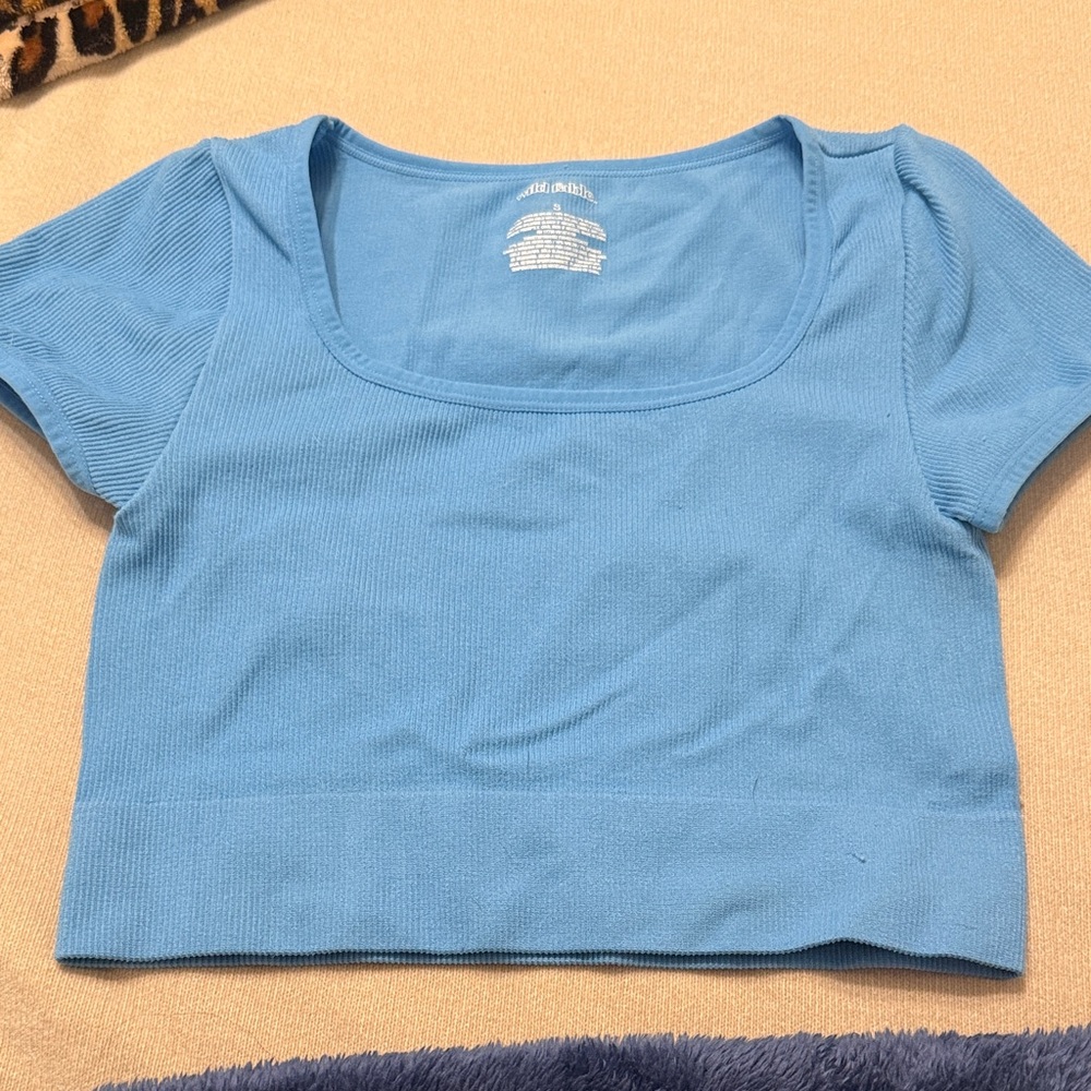 Wild Fable Sky Blue Ribbed Crop Top